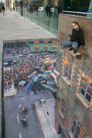 Batman and Robin to the Rescue by Julian Beever